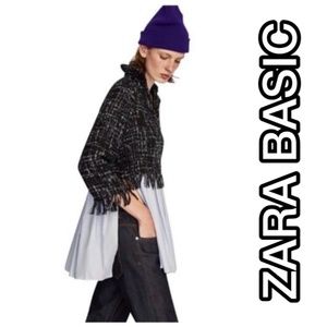 ZARA BASIC TWEED & COTTON POPLIN TOP WITH UNDERLAY SHIRT TOP